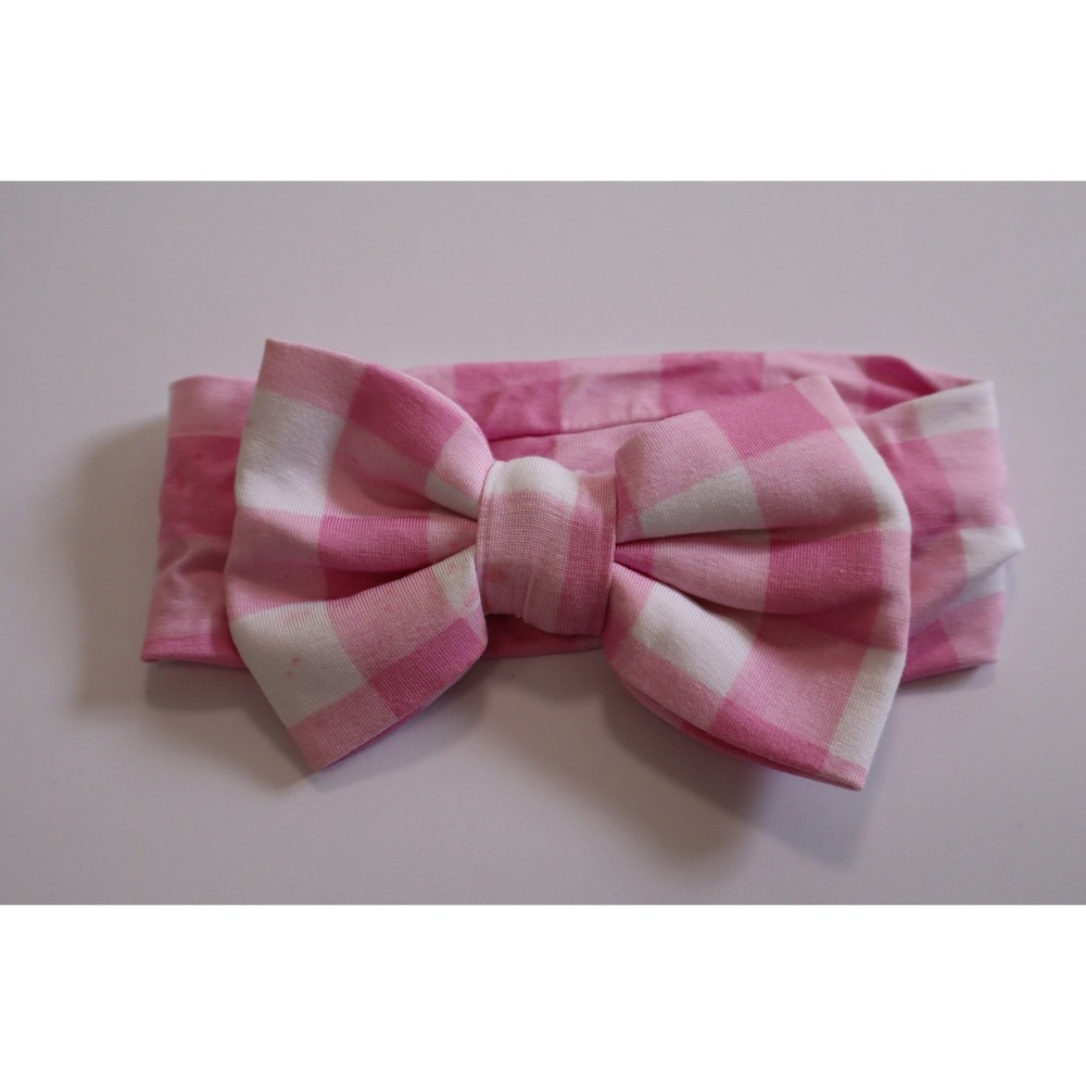 Little Sleepies Pink Gingham Bamboo Bow Headband NB-3T